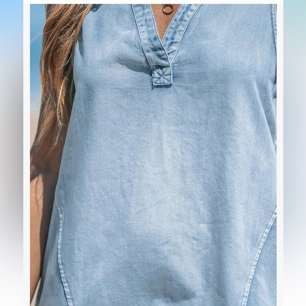 Cupshe NWT Light Blue Sleeveless LIDHTWEIGHT Denim HI/LOW MINI Dress C… - Picture 4 of 7